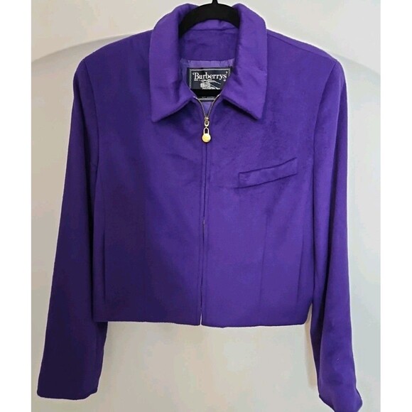 Burberry London Purple 100% Angora Bomber Short Jacket Sz 12 Excellent Condition - Picture 1 of 12